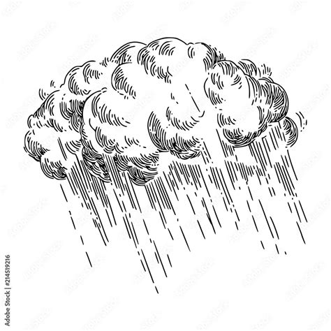 Storm cloud and rain. Sketch. Engraving style. Vector illustration. Stock Vector | Adobe Stock