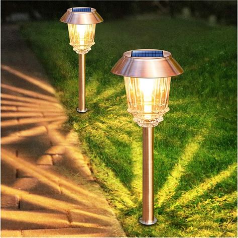 Solar Garden Lights Outdoor Pathway Lights Glass Stainless Steel ...