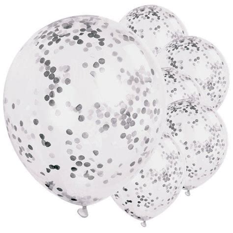 Silver Confetti Balloons - 12" Latex (6pk) | Party Delights