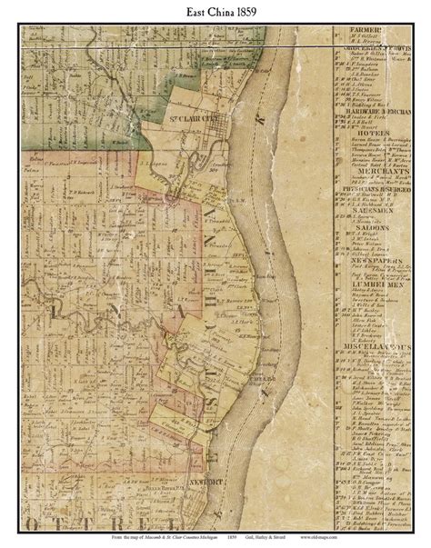 East China, Michigan 1859 Old Town Map Custom Print - St. Claire Co ...