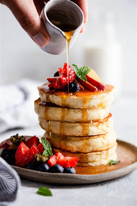 maple syrup being poured over fluffy pancakes American Pancake Recipe ...