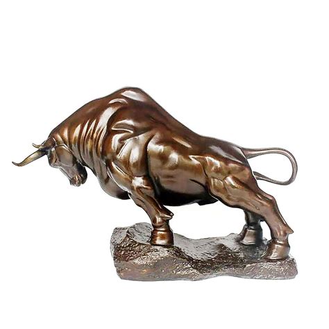 23.5cm Brass Wall Street Bull Ox Figurine Large Size Charging Stock Market Bull Statue Feng Shui ...