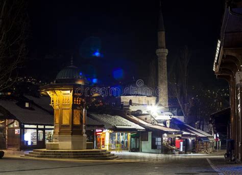 Night View of the Sebilj, Wooden Fountain in Sarajevo Stock Image - Image of europe ...