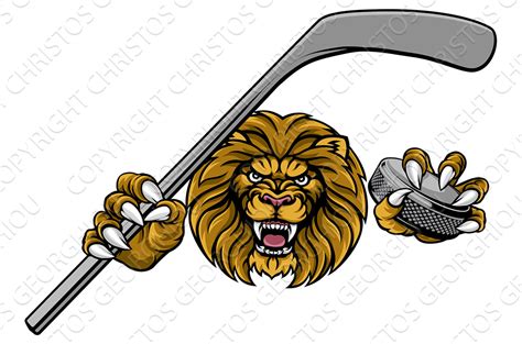 Lion Ice Hockey Player Cartoon | Animal Illustrations ~ Creative Market