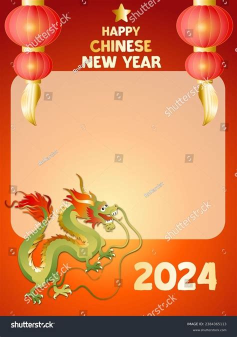 a chinese new year card with a dragon and lanterns on the red background stock photo