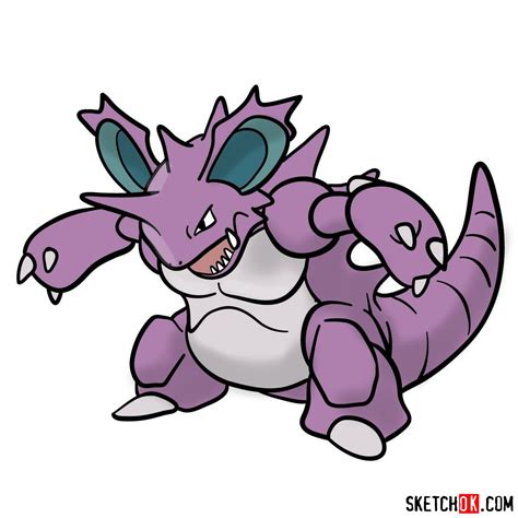 How to draw Nidoking Pokemon - Sketchok easy drawing guides