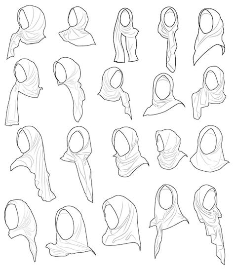 Premium Vector | Vector Set Drawing of Muslim Woman with Hijab