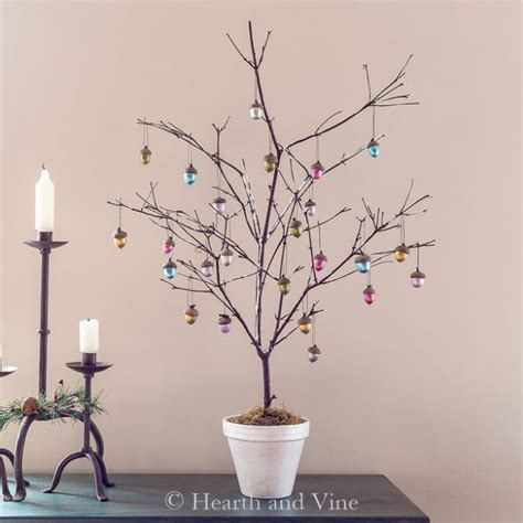 DIY Branch Christmas Tree with Metallic Acorn Ornaments | Hearth and Vine