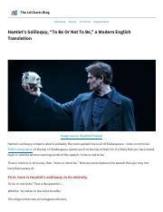 Hamlet's Soliloquy To Be Or Not To Be a Modern English Translation - The LitCharts Blog.pdf ...