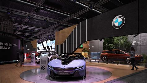 a bmw showroom with several cars on display