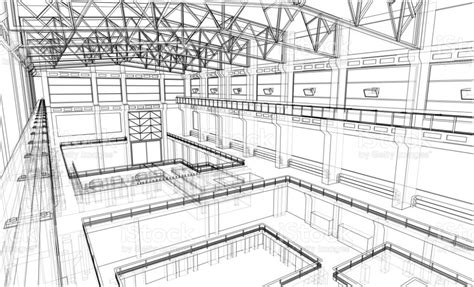 Warehouse sketch. Vector rendering of 3d. Wire-frame style. The... | Sketches, Environment ...