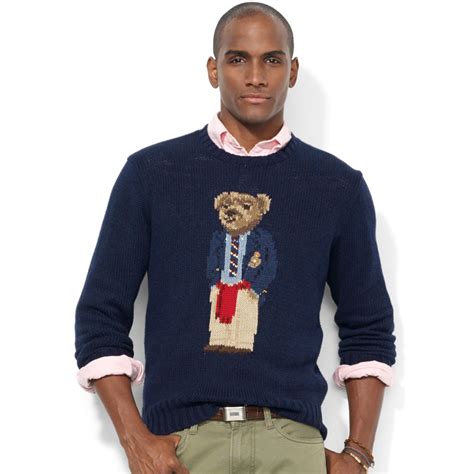 Lyst - Ralph lauren Crew Neck Intarsiaknit Polo Bear Sweater in Blue for Men