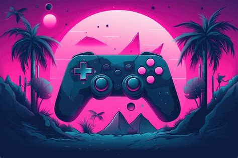 A pink game controller with a palm tree in the background | Premium AI ...