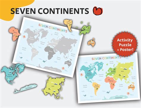 Seven Continents Puzzle, Printable World Map, World Continents ...