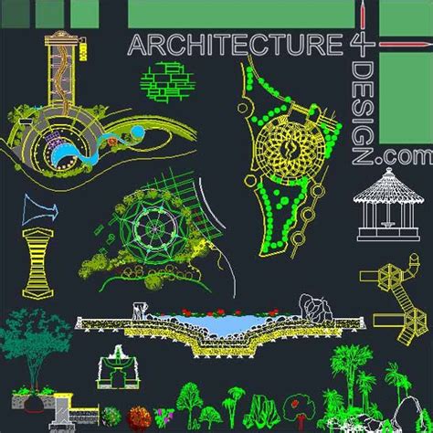 Landscape design Collection- designs, symbols and details for landscaping (AutoCad DWG file ...