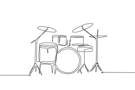 One single line drawing of drum band set. Percussion music instruments concept. Trendy ...