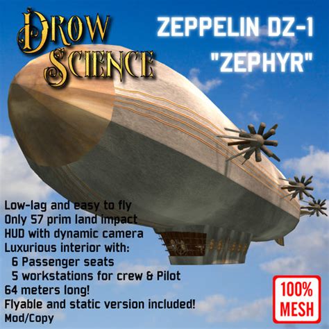 Second Life Marketplace - Drow Science Zeppelin DZ-1 "Zephyr"