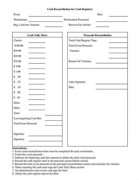 Cash Reconciliation Sheet Template - Sample Templates - Sample Templates