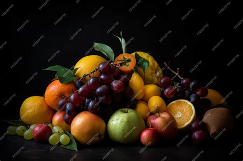 Premium AI Image | Fruits on a black background with a black background