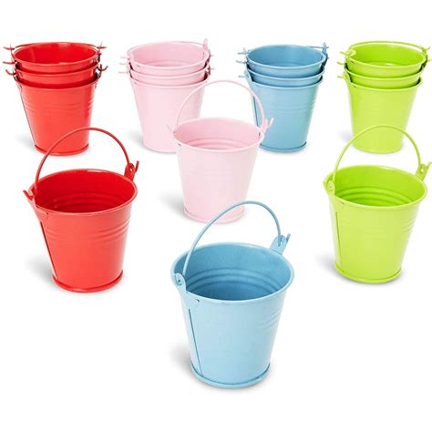 16 Pack Mini Metal Tin Buckets with Handle, Colorful Pail for Easter Party Favors & Votive ...