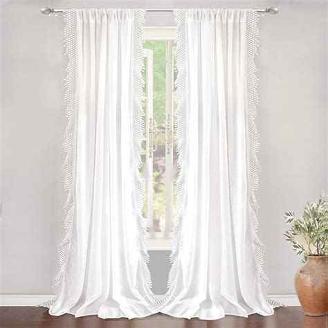 DriftAway Ava Lace and Crochet Trim Voile Sheer Window Curtains Rod Pocket 2 Panels Each 56 Inch ...