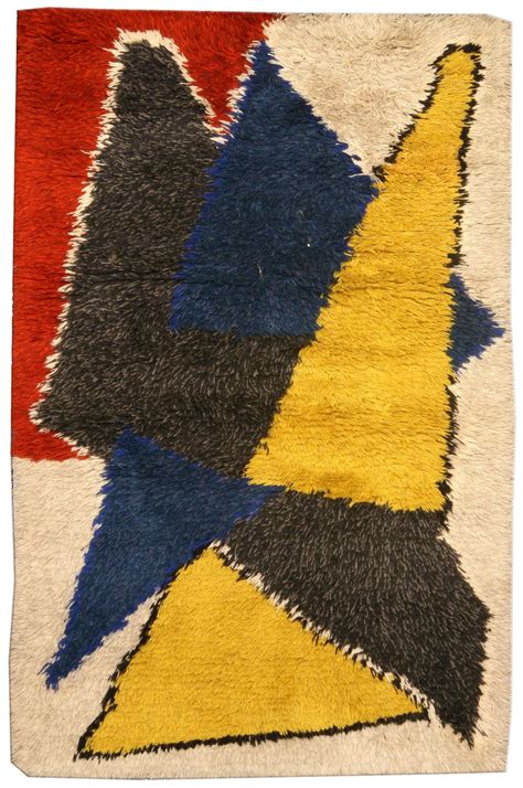 Mid-20th Century Scandinavian Yellow, Blue, Red, Black Handwoven Wool ...