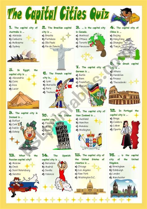 THE CAPITAL CITIES QUIZ - ESL worksheet by mariaolimpia