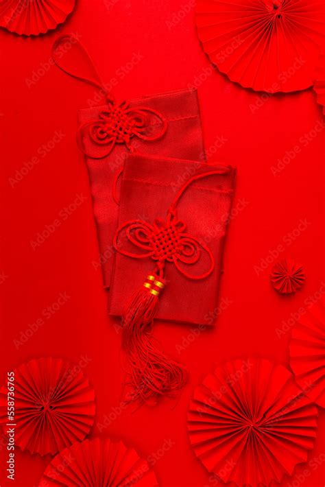 Chinese New Year 2023 .Decor pattern fan on red background. Red paper ...