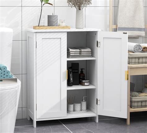 TaoHFE White Bathroom Storage Cabinet,Bathroom Cabinets Freestanding with 2 Doors,Towel Cabinet ...