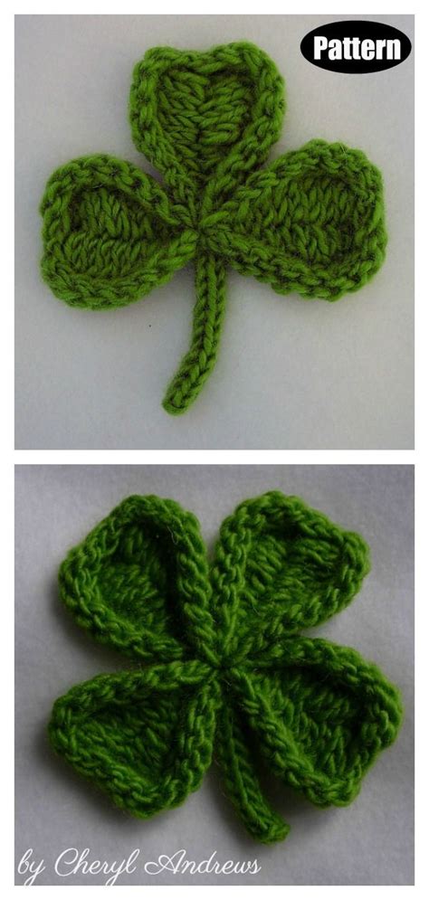 6 Lucky Shamrock Leaf Free Knitting Pattern and Paid | Knitted flower ...