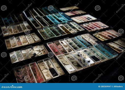 Collection of Microscope Slides, Each Showcasing a Different Specimen Stock Illustration ...