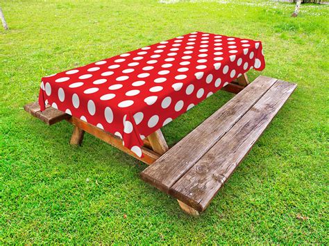 Retro Outdoor Tablecloth, 50s 60s Iconic Pop Art Style Big White Polka Dots Picnic Vintage Old ...