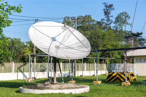 Satellite Dish Radar Antenna Station in Field. Parabolic Antennas. Big ...