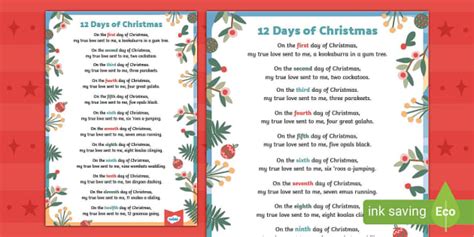 Australian 12 Days of Christmas Song Lyrics (teacher made)