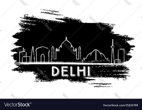 Delhi skyline silhouette hand drawn sketch Vector Image