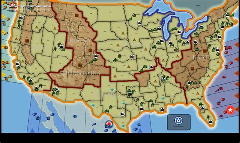 Fortress America Game Board depicting the United States and the three ...