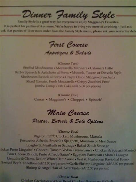 Maggiano's Menu, Menu de Maggiano's, North Scottsdale, Scottsdale - Urbanspoon/Zomato