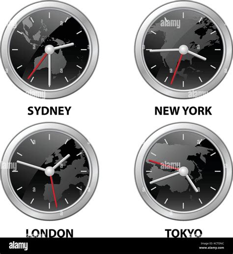 World time - clocks with city names and maps of their continent Stock Vector Image & Art - Alamy