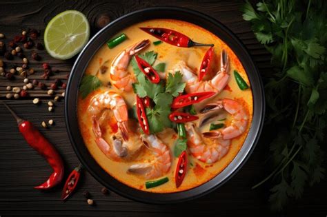 Premium AI Image | Top view of traditional Thai Asian coconut milk soup ...