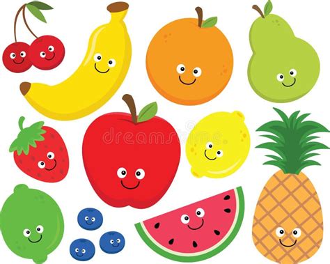 Happy Fruit Clipart Set stock vector. Illustration of collection - 117958496