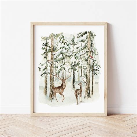 Winter Animals Print, Holiday Wall Art, Christmas Prints, Winter Forest ...