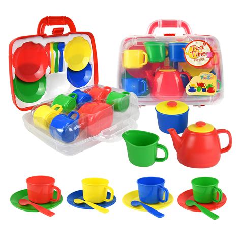 Vinsani Kids 15 Piece Red Portable Plastic Tea Set with Carry Case for Age 3+ 5055675881725 | eBay