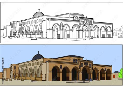 Palestin vector drawing, line art and coloured, al aqsa mosque Stock ...