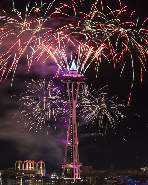 New Years Eve Fireworks At The Space Needle in Seattle at Space