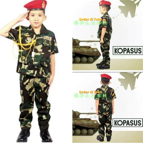 MERAH Kopassus Uniforms Children Professional Costumes Boys Suits Red Beret Hat Kijang Carnival ...