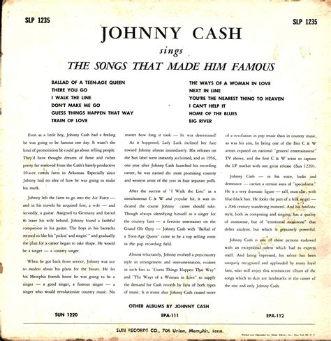 Johnny Cash Sings: The Songs That Made Him Famous (VINYL COUNTRY MUSIC ...