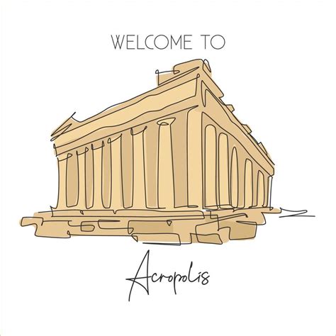 One single line drawing Acropolis temple landmark. World famous ruin in ...