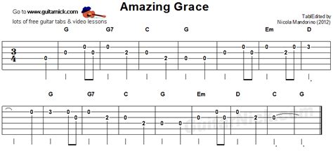 Amazing Grace: easy guitar TAB, chords - GuitarNick.com | Easy guitar ...