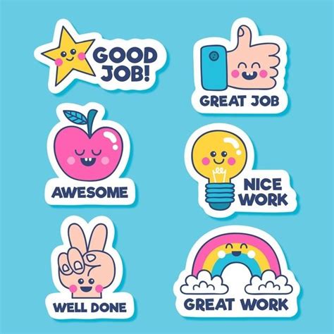 Free Vector | Hand drawn good job stickers pack | Teacher stickers, School stickers, Teacher stamps