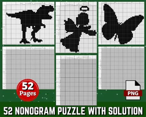 52 Nonograms Japanese Puzzles Puzzle With Solution | Etsy